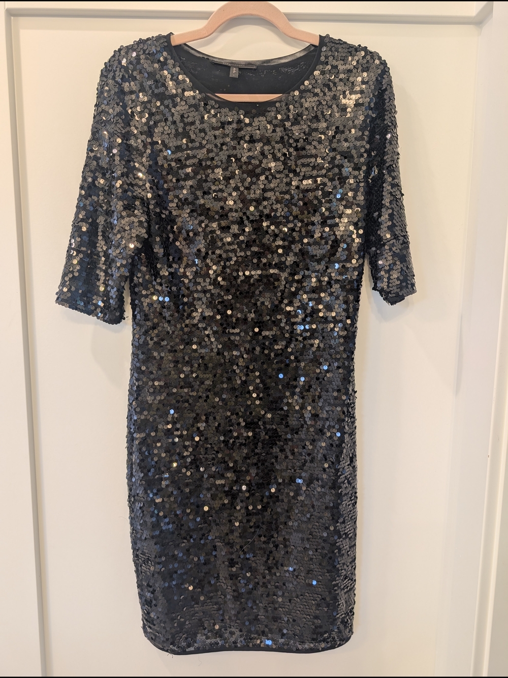 BCBGMaxAzria Black Sequin Shift Mini Dress